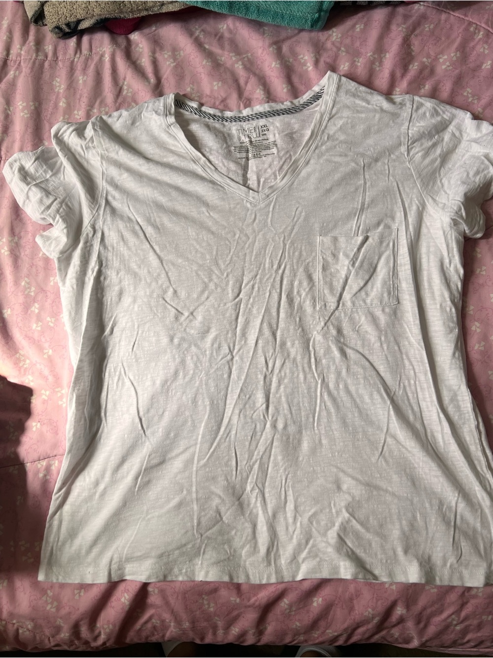 Time and Tru White V-Neck Pocket Tee